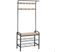 MEUBLE D ENTREE - TECTAKE - Portemanteau WICHITA avec Banc 2 étagères à chaussures et 9 crochets amovibles - Bois Clair