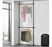 [en.casa] Penderie Télescopique Garde-Robe Mobile Porte-Manteau Ajustable avec Barres de Penderie Système de Porte-Vêtements Réglable en Hauteur et Largeur Acier Laqué Plastique 75-115 cm Noir