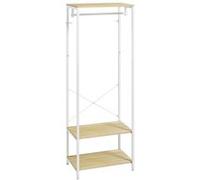 Penderie vestiaire d'entrée 2 étagères tringle acier blanc panneaux aspect bois clair Beige G