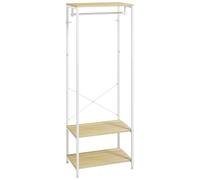 Penderie vestiaire d'entrée 2 étagères tringle acier blanc panneaux aspect bois clair