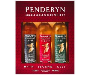 Penderyn MYTH, LEGEND, CELT Single Malt Welsh Whiskey 41% Vol. 3x0,2l in Giftbox