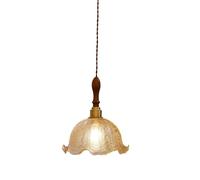 Pendre en laiton, lampe suspendue en noyer vintage avec une teinte en verre en forme de fleur, un luminaire E27, des lampes de suspension décoratives de salle à manger, des plafonniers de conception