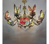 Pendre LED LED Chandelier Light Antique Tiffany Style Tanking Gary With 8 Butterfly En forme de lampe à lampe suspendue pour manger Living Living Cafe Room Bar Restaurant 11 lumières Butterfly Lampe,