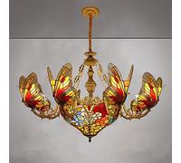 Pendre LED LED Chandelier Light Antique Tiffany Style Tanking Gary With 8 Butterfly En forme de lampe à lampe suspendue Lémier pour manger Living Cafe Room Bar Restaurant 11 lumières Butterfly Lampe,