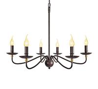 Pendre rétro américain à 6 lampes, corps de lampe en fer forgé, lumières suspendues avec porte-lampe de forme de bougeoir, lampes suspendues du porte-lampe E14 pour le salon, salle à manger KeYJ