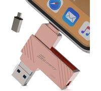 Pendrive 128GB USB Flash Drive,iPhone USB 3.0 Flash Drive,iPhone External Memory,USB C Key Photo Stick 3 in 1 One-Click Backup Pen for iPhone/iPad/Android/Mac/PC (Pink,128GB)