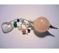 Pendule 7 chakras avec cristal de roche et cœur (quartz rose).