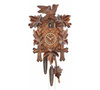 Pendule à coucou 5 feuilles avec oiseau, 8 jours, noyer