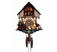 Pendule à coucou Maison de la Forêt-Noire avec bûcheron mobile et roue du moulin