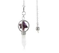 Pendule De Guérison En Cristal Améthyste Merkaba Avec Pierre Précieuse Hexagonale En Cristal Blanc Pour Reiki Radiesthésie Équilibre Méditation
