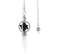 Pendule De Guérison En Cristal d'Obsidienne Merkaba Avec Pierre Précieuse Hexagonale En Cristal Blanc Pour Reiki Radiesthésie Équilibre Méditation