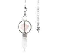 Pendule De Guérison En Cristal Quartz Rose Merkaba Avec Pierre Précieuse Hexagonale En Cristal Blanc Pour Reiki Radiesthésie Équilibre Méditation