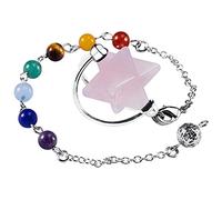 Pendule de quartz rose Merkaba Star avec 7 chakra Beads Chaîne, divination Métaphysique Équilibrage de la guérison Reiki Pierre-1 pc