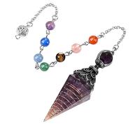 Pendule Divinatoire de Radiesthésie en Améthyst,7 Chakra Pendule Sephoroton en Pierre D’Améthyste Naturelle,Pendule en Pierre de Guérison,Pendule Chakra Divinatoire pour Reiki Guérison Méditation