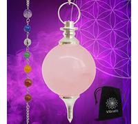 Pendule Divinatoire en QUARTZ ROSE - Pendule de Radiesthésie Universel avec Chaîne 7 Chakras [ ] (QUARTZ ROSE b)