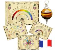 Pendule Divinatoire Oeil de Tigre + 12 Cadrans de Radiesthésie Plastifiées (6 Recto - 6 Verso) - Planches Pendule en Français