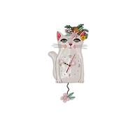 Pendule en forme Allen Chat blanc - Aiguilles en forme de fleurs - Hauteur 33 cm - Largeur 18 cm