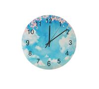 Pendule Murale,Ciel Bleu Cerise Nuage Blanc,Facile à Lire Horloge Murale Ronde Silencieuse Horloges Murales pour Cuisine Bureau 25cm