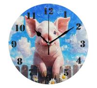Pendule Murale,Cochon Clôture Marguerites Ciel,Moderne Horloge Murale Ronde Facile à Lire Horloges Murales pour Cuisine Déco 25cm
