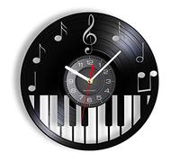 Pendule Murale de 30cm Piano Clavier décor à la Maison Disque Vinyle Horloge Murale Feuille de Musique Piano clé de Sol Notes décoratif Vinyle Horloge Musiciens Art Cadeau