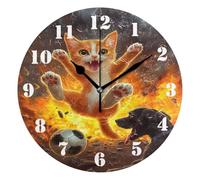 Pendule Murale,Explosion de Football Entre Chats et Chiens,Facile à Lire Horloge Murale Silencieuse sans Tic-Tac Horloges pour Chambre Cuisine 25cm