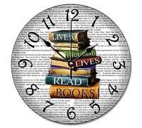 Pendule Murale,J'Ai vécu Mille Vies, lu des Livres et Je me suis débarrassé de Mes Livres.,Décorative Horloge à Quartz Grands Chiffres Horloges pour Cuisine Classe 25cm
