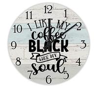 Pendule Murale,J'aime Mon café Noir comme Mon âme Citations drôles sur Le café,Facile à Lire Horloge Murale Ronde Fonctionnement à Piles Pendules Murales pour Bureau Café 25cm