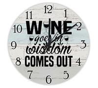 Pendule Murale,Le vin Entre dans la Sagesse Vin drôle,Grands Chiffres Horloge Murale Ronde Facile à Lire Horloges pour Café Salon 25cm