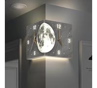 Pendule Murale Moderne Lune - Horloge D'angle Double Face LED Numérique Pour Salon, Maison, Hôtel, Bureau - Décoration Cadeau (Couleur : Or)