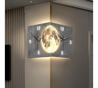 Pendules Murales Salon Moderne, Horloge Murale Lune,Horloge Murale D'angle Double Face, Horloge Murale Led,Horloge Murale D'angle Numérique Pour Maison, Hôtel, Bureau, Décoration Cadeau ( Color : Blac