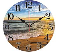 Pendule murale moderne - OKZ® - Diamètre 34 cm - Design vagues marines - Silencieuse sans tic-tac - Finition bois