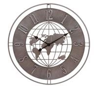 Pendule Murale Monde en Métal Gris Industriel D 68 cm - Atmosphera