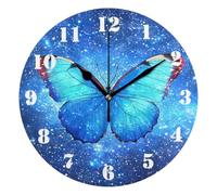 Pendule Murale,Papillon Bleu de la Galaxie étoilé,Décorative Horloge Murale Moderne Horloges pour Salon Classe 25cm