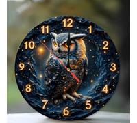 Pendule Murale,Plumes Lumineuses du Hibou du Ciel Nocturne,Facile à Lire Horloge Murale Silencieuse Pendules Murales pour Bureau Salon 25cm