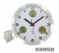 Pendule murale radio-pilotée en aluminium brossé température et hygro