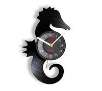 Pendule Murale Silencieuse 30cm Sea Horse Marine Animaux Silencieux Vinyle Record Horloge Mur Océan Sauvage Debout Poisson Salle d’Art Décor Nain Hippocampe Hanging Watch
