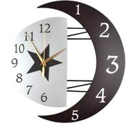 Pendule Murale Silencieuse Créatif Moon Shaped Frame Horloge Murale en Quartz, Modern Horloge Pendule Wall Clock Home Decor-B