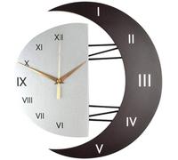 Pendule Murale Silencieuse Créatif Moon Shaped Frame Horloge Murale en Quartz, Modern Horloge Pendule Wall Clock Home Decor-A