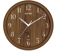 Pendule murale silencieuse en plastique façon bois avec capteur de lumière Bayard Couleur : Marron