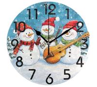 Pendule Murale Silencieuse Horloge Murale Facile À Lire Pendules Murales pour L'École Déco Salon 25cm Trois Bonshommes De Neige Jouent des Chants De Noël