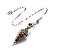 Pendule pendentif à pointe hexagonale naturelle équilibrant le collier de pendules en pierre de cristal de résine spirituelle,Pierre Oeil de Tigre A