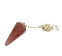 Pendule Pierre Naturelle Quartz Fraise Pendule en Cristal Hexagonal Vintage pour Radiesthésie Pendule Chakra Reiki Divination Méditation (Quartz Fraise)