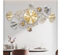 Pendules Murales,Horloge Murale Vintage,Conception de Fleurs et de Feuilles de Ginkgo - Horloge Murale Silencieuse,pour Salon Mur de Canapé,Cuisine,Coucher,Pendules Murales (Blue Rétro Rome, 82CM)