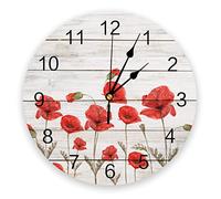 Pendules Murales Vintage Bois Rouge Fleurs Coquelicot Horloge Murale Moderne Chambre Art Horloges Personnalité Salon Montre Murale, Lxm06032