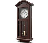 Pendulum Wall Clock - 27 inch Wooden Hanging Grandfather Wall Clock with Pendulum - Real Wood, Quiet, Non-Chiming & Battery Operated for Living Room Decor, Office & Home Décor Gift
