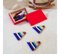 penepico Montessori Lot de 5 escaliers colorés courts en perles de 1 à 9 ans avec boîte en bois de hêtre, perles en plastique et fil de cuivre, manipulation de comptage, préparation de multiplication