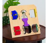 penepico Planche de verrouillage Montessori de qualité supérieure - Planche en bois, contreplaqué de 45,7 x 45,7 cm, 6 véritables verrous pour la motricité fine, la résolution de problèmes, les