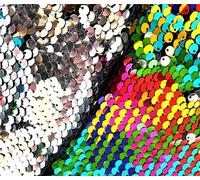 penepico Tissu sensoriel à paillettes pour enfants - Tissu à paillettes bicolore - Jouet sensoriel tactile pour enfants autistes - Arc-en-ciel + argent - 45 cm x 125 cm