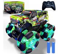 PENGBU RC Voiture télécommandée à partir de 3, 4, 6 ans, 2,4 GHz, Monster truck télécommandée avec pneus lumineux et musique, 1/20 Monster truck télécommandé avec rotation à 360° et 2 batteries