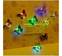 Pengcheng Autocollants muraux colorés 3D papillons - Veilleuse LED clignotante pour filles et décoration de la maison